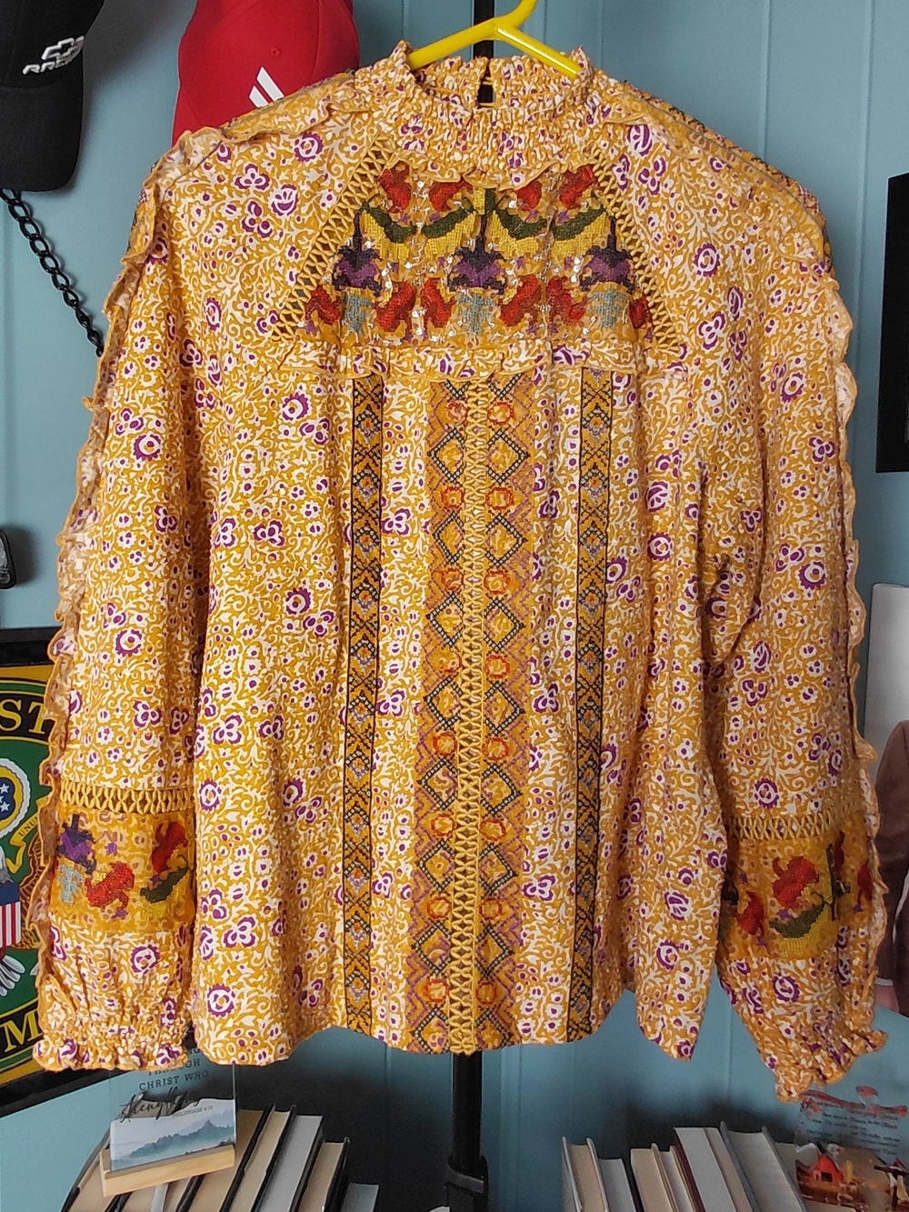 Maeve Yellow Floral Embroidered Boho Blouse
